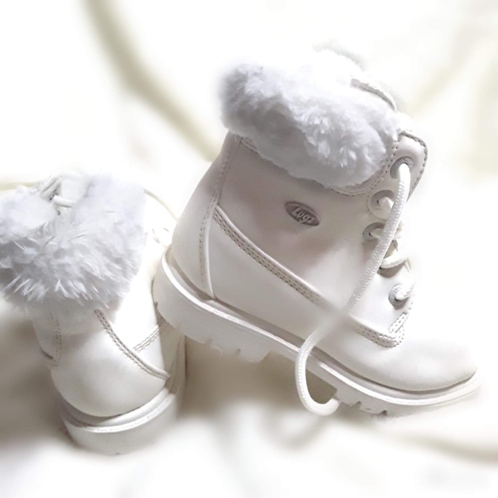 White fur boots